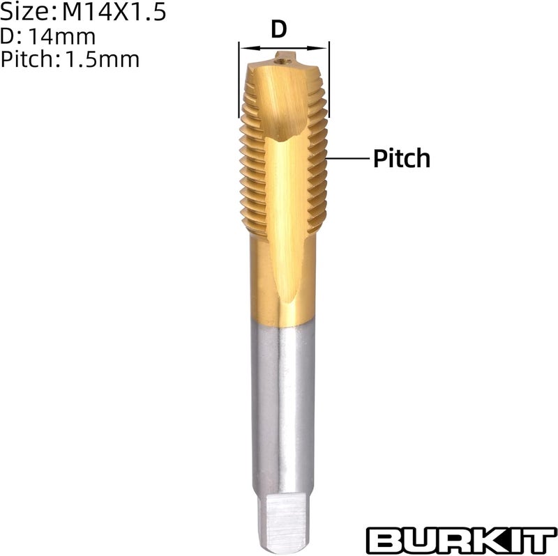 Burkit M14 X 1.5 Spiral Point Tap, HSS Titanium coating Spiral Point Plug Threading Tap M14 x 1.5 - Image 2